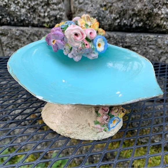 Vintage Other - Vintage Clam Seashell Art Pedestal Bowl Dish Flower Bouquet Shabby Chic Mermaid